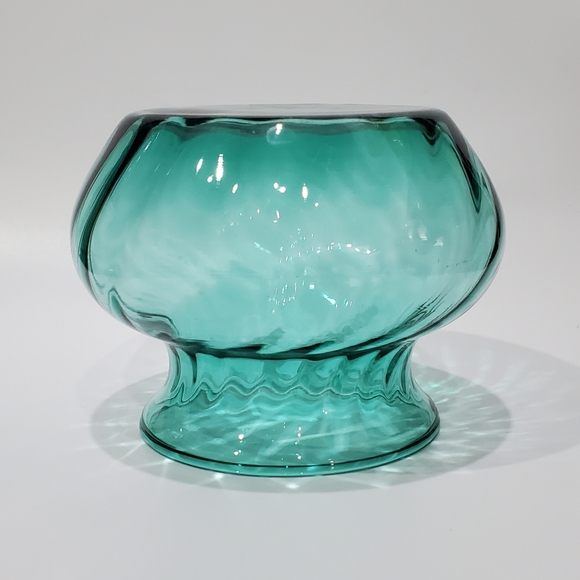 Vntg 5" Peacock Turquoise Optic Swirl Squat Vase - Picture 6 of 13